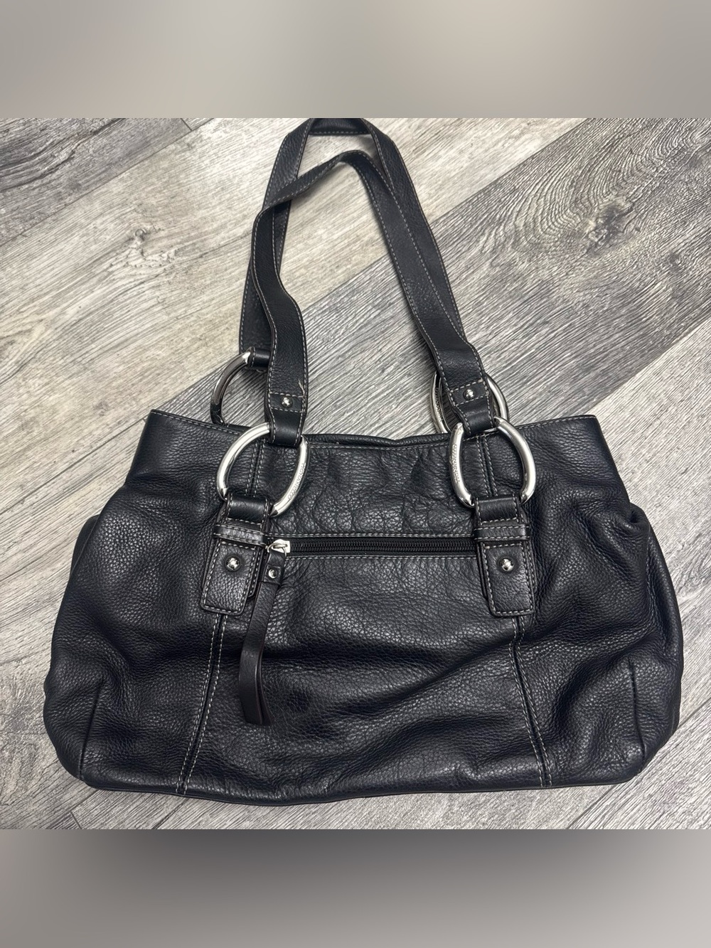 Tignanello Black Pebbled Leather Shoulder Bag